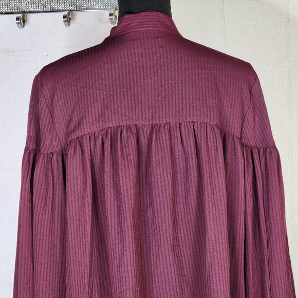 Time & Tru Metropolis Burgundy LS Tie Neck Poly Relaxed Fit Button Up Top Sz XXL - Picture 13 of 16